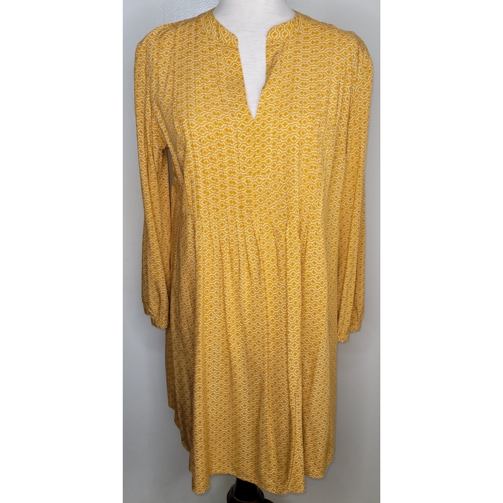 Old Navy Mustard Yellow Pattern Flowy Rayon Shirt Dress Fall